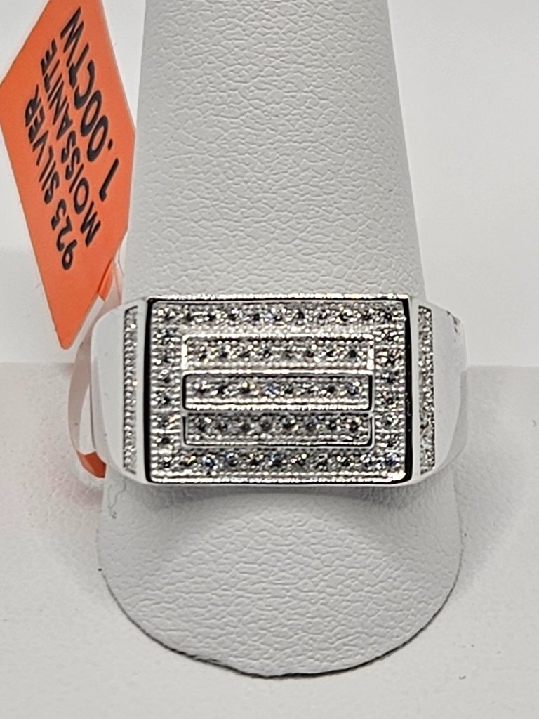 1.00ctw Moissanite Men’s Rectangular Band .925 Silver Sz 12
